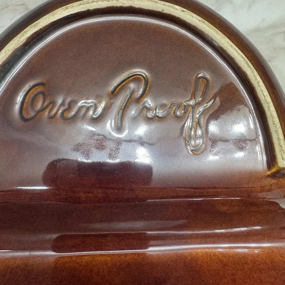 HULL OvenProof‎ BROWN DRIP GLAZE DIVIDED SERVING BOWL DISH OVEN PROOF USA